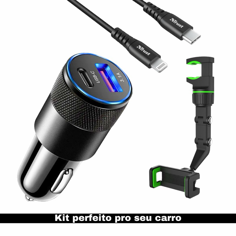 Kit Suporte Celular Carro + Carregador Veicular