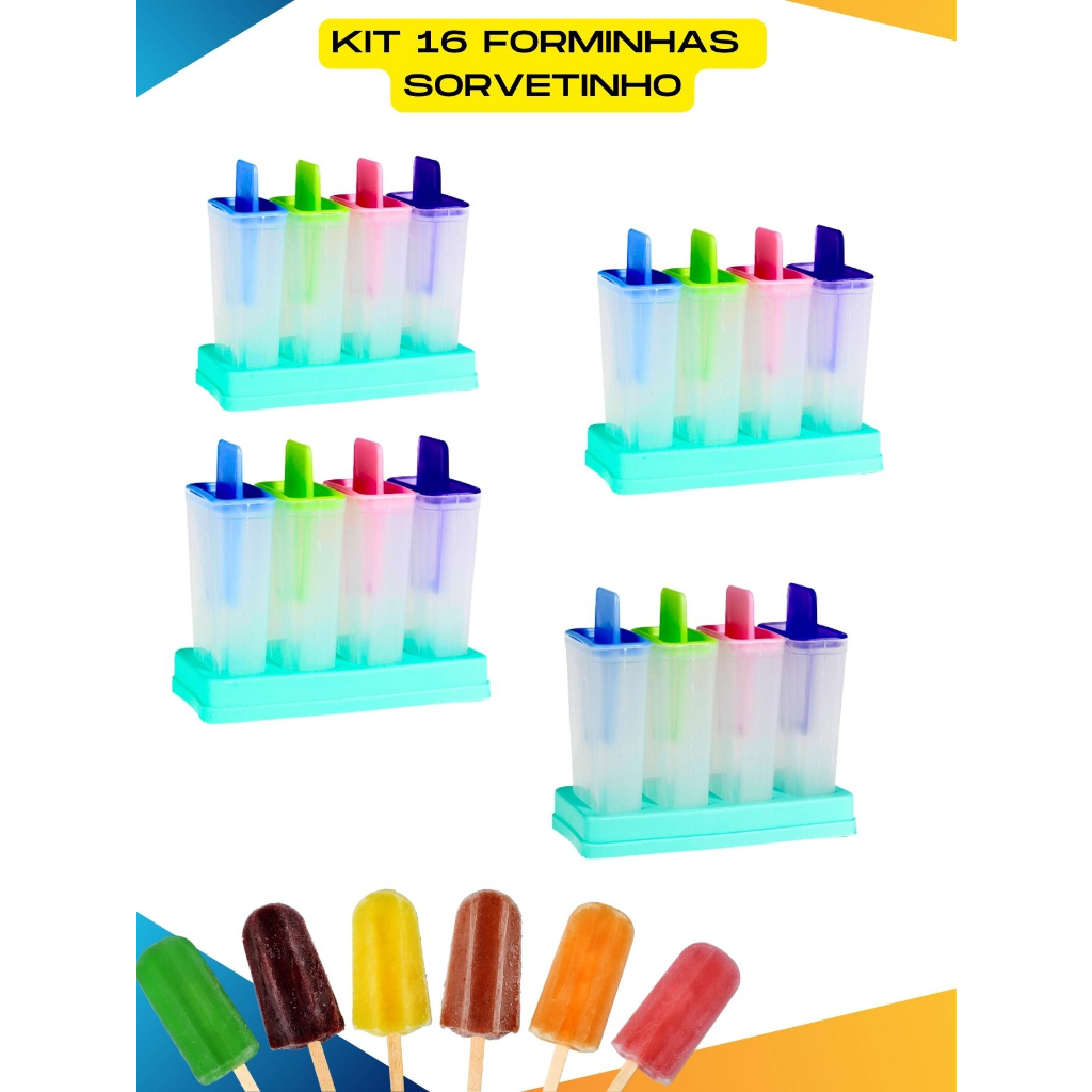 Forma Picole Kit 2 Unidades Com 8 Potes De 50 Ml B Sorvetinho Vários  Sabores Picoleteria Para Diversão Das Crianças no Verão