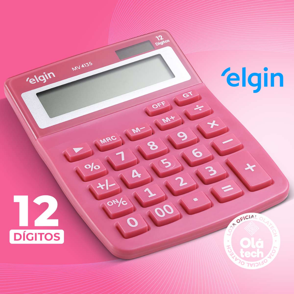 Calculadora Digital De Mesa 12 DÍgitos Elgin Original Rosa Pink Tecla Grande Colorida Shopee 7398