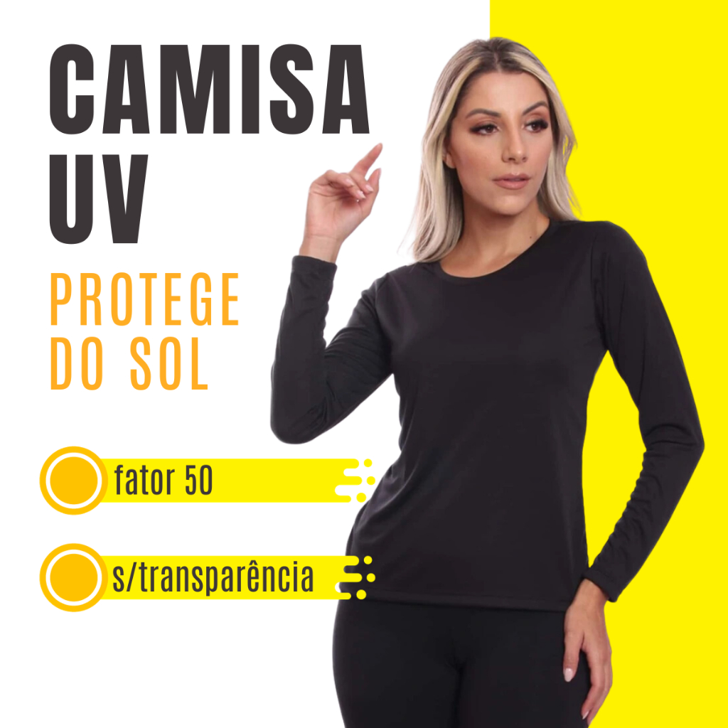 Camisa Térmica Feminina Uv 50+ Blusa Segunda Pele Proteção Solar Manga  Longa Lisa Fitness