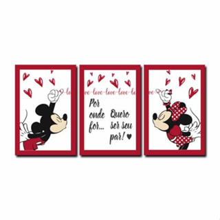 Kit Quadros Decorativos Mosaico 3 Peças Trio Love Paixão Amor Gratidão Fé Casal Namorado Frase Por Onde For Quero Ser Seu Pai Mickey Mouse Minnie Desenho Minimalista Abstrato Modular Moderno Presente Namorado