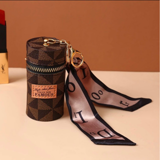 Saco de batom cilindro de couro, portátil Zip Coin Purse, Mini carteira,  chave saco, pingente chaveiro, bolsas femininas, design de moda