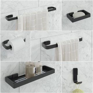 Kit De Acessórios Para Banheiro Preto 6 Peças Linha Stander