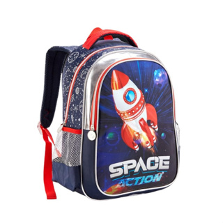 Mochila infantil menino Pequena e Grande escolar Foguete Space Action Denlex 2024