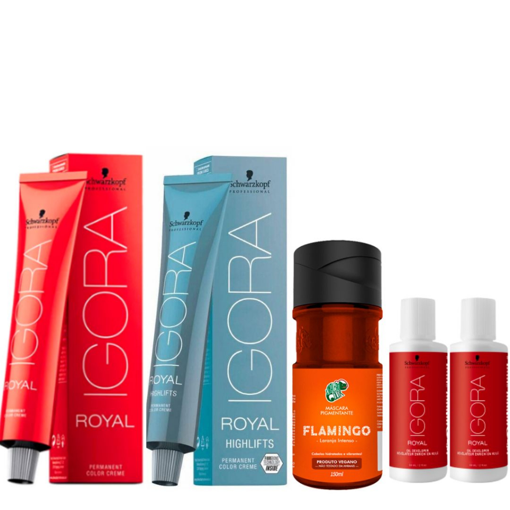 Kit Schwarzkopf Igora Royal HD 7.77, Água Oxigenada 30vol e Raposinha