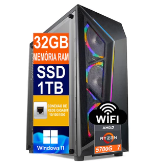 Pc Gamer Computador Cpu Ryzen 7 5700G / SSD 2TB M2 NVME / 16gb Memória Ram DDR4 / Fonte 500W / Windows 11 Pro 1