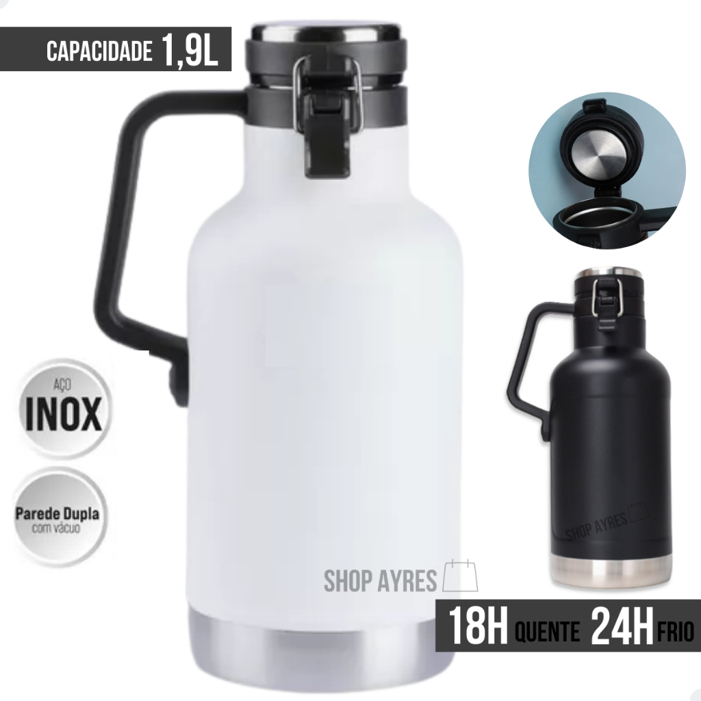 Garrafa Growler Térmico 1,900 ML Dupla Camada Vacumm Inox Nf Envio em 24H