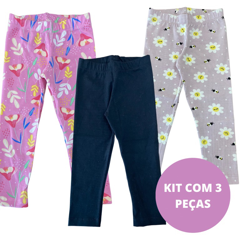 Kit 3 Legging Infantil Feminina Sem Flanela em Algodão Malwee KIDSLegging E  Calça De Moletom InfantilRoupas Infantis: Blusas, Camisetas e mais