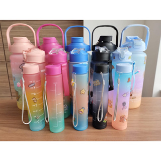 KIT3 Garrafa de agua com Canudo Frases de Incentivo em  Alça Suporte Para Celular padrão de adesivo 3D aleatório