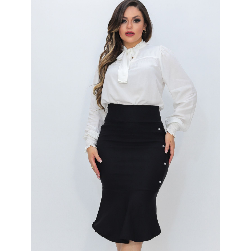 Saia midi store com blusa branca