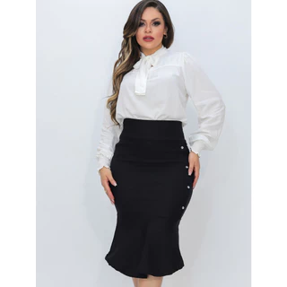 Conjunto Feminino Saia e Blusa Branca Evangelico Midi Feminina Camisa Manga Longa Comprida moda Evangelica
