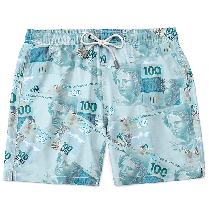 short praia bermuda masculina dollar dinheiro moda verão