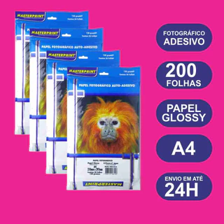 Papel Fotográfico Adesivo Glossy 130gr 200 Folhas A4 210mm x 297mm Qualidade MasterPrint