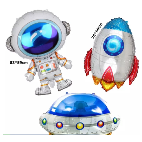 3 Balão Metalizado Astronauta Espaço Nave Foguete Festa Espacial - 1 Cada