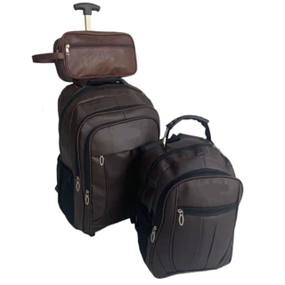 Combo 3 Em 1 Bolsa Mala Viagem Mochila Trabalho Masculino Feminino Marrom