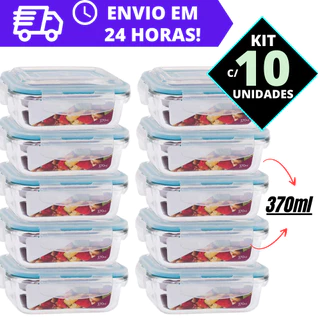 Conjunto 10 Potes Vidro Resistente Hermético Mantimentos Marmita Fitness 370ml
