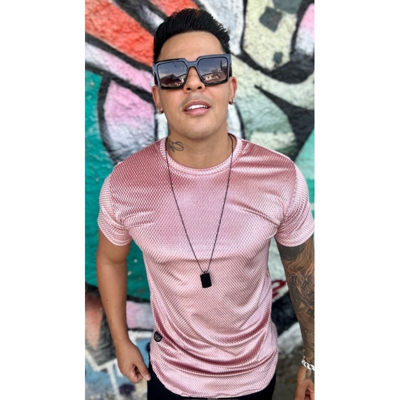 Camisa masculina longline Bublle 2.0 veludo importado texturizado e um toque de elastano
