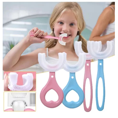 Escova de dentes em forma de U 360 graus para crianças bebê infantil 2-6-12 anos macia