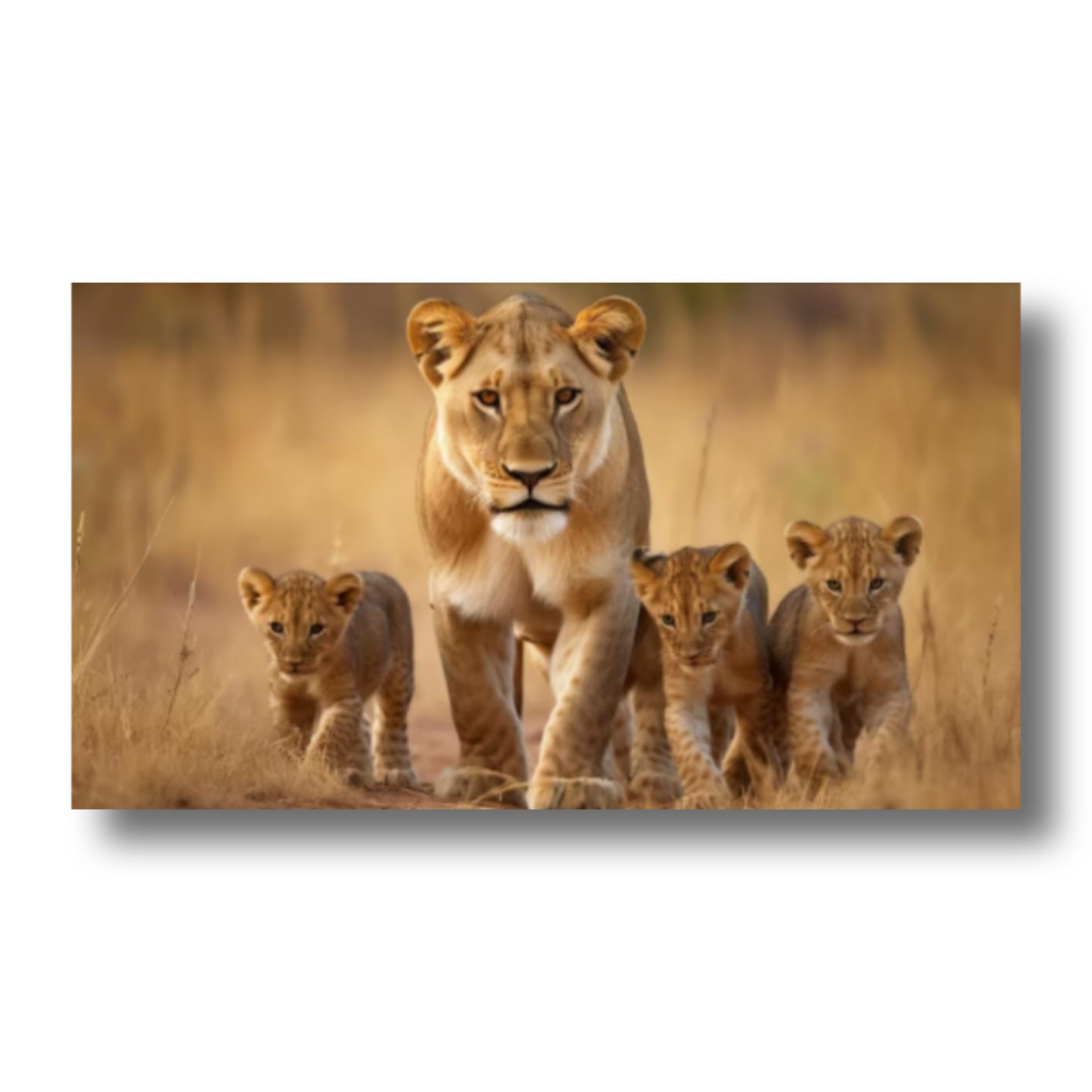 Quadro Decorativo Leoa 3 Filhotes Familia Personalizado Sala Quarto 1 ...