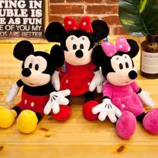 Kit 03 Boneca De Pelúcia Musical Mickey Minnie Laço Rosa vermelho Tamanho 30 cm Pronta Entrega