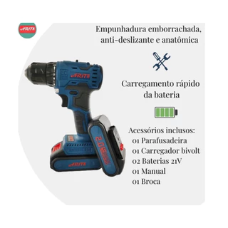 Furadeira Parafusadeira Arita 21V Com 2 Baterias CD21A Sem Impacto