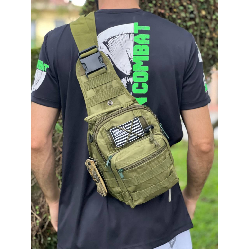 Mochila Bag Transversal Tática Militar com Velcro para Patch
