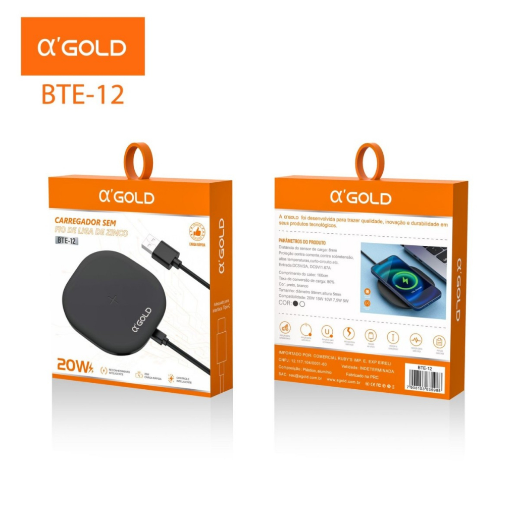 Carregador Por Aproximação Indução Wireless Turbo 20w Agold - Eletronica