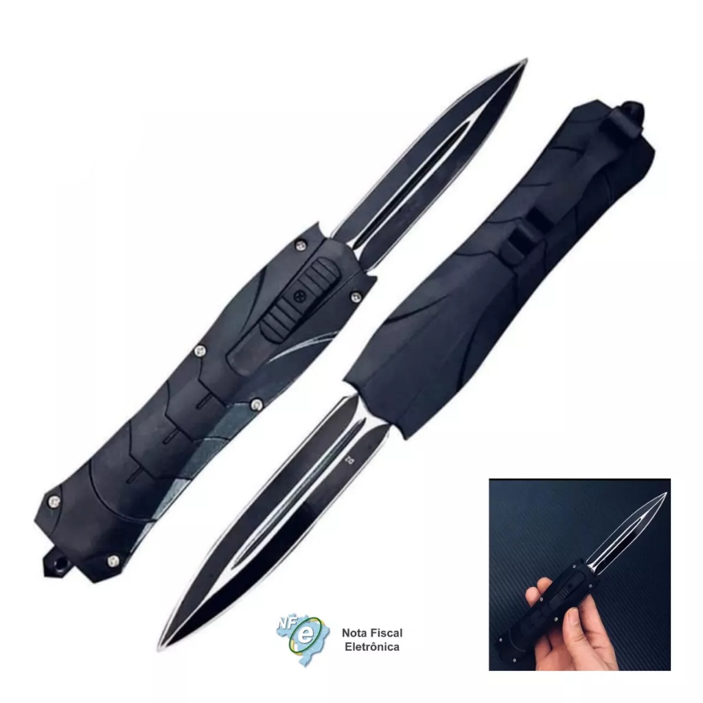 Faca Canivete Automático Pesca Abertura Frontal Quebra Vidro