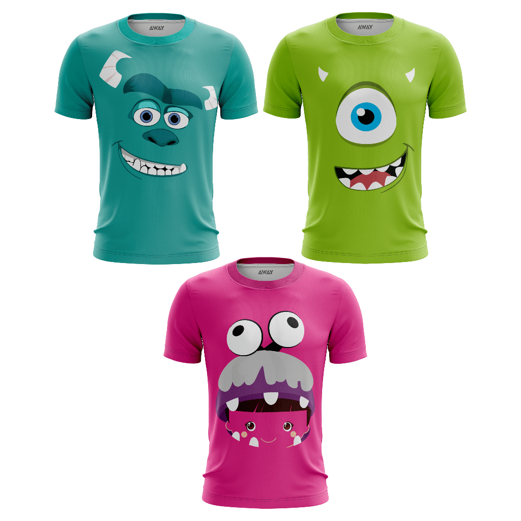 kit 3 Camisas Camisetas Dryfit Premium Desenho Monstros Sa Personagem James P. Sullivan Mike Wazowski Boo