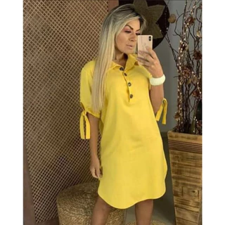 Vestido Camisa Comprida Chemise Em Tecido Viscolinho Várias Cores