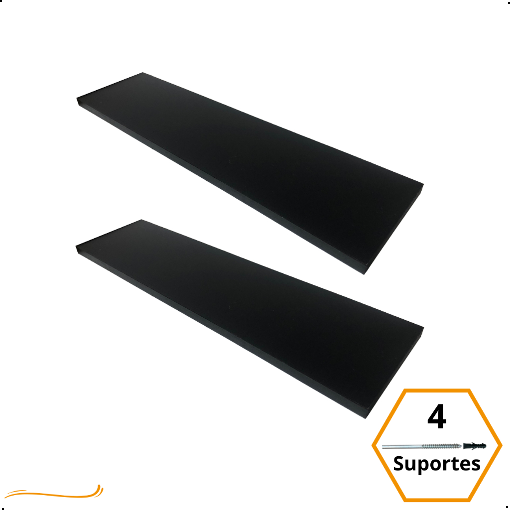 Kit 2 Prateleira Preta 60X15 + Suporte Flutuante Mdf Organizadora Decoração Cozinha Banheiro Sala