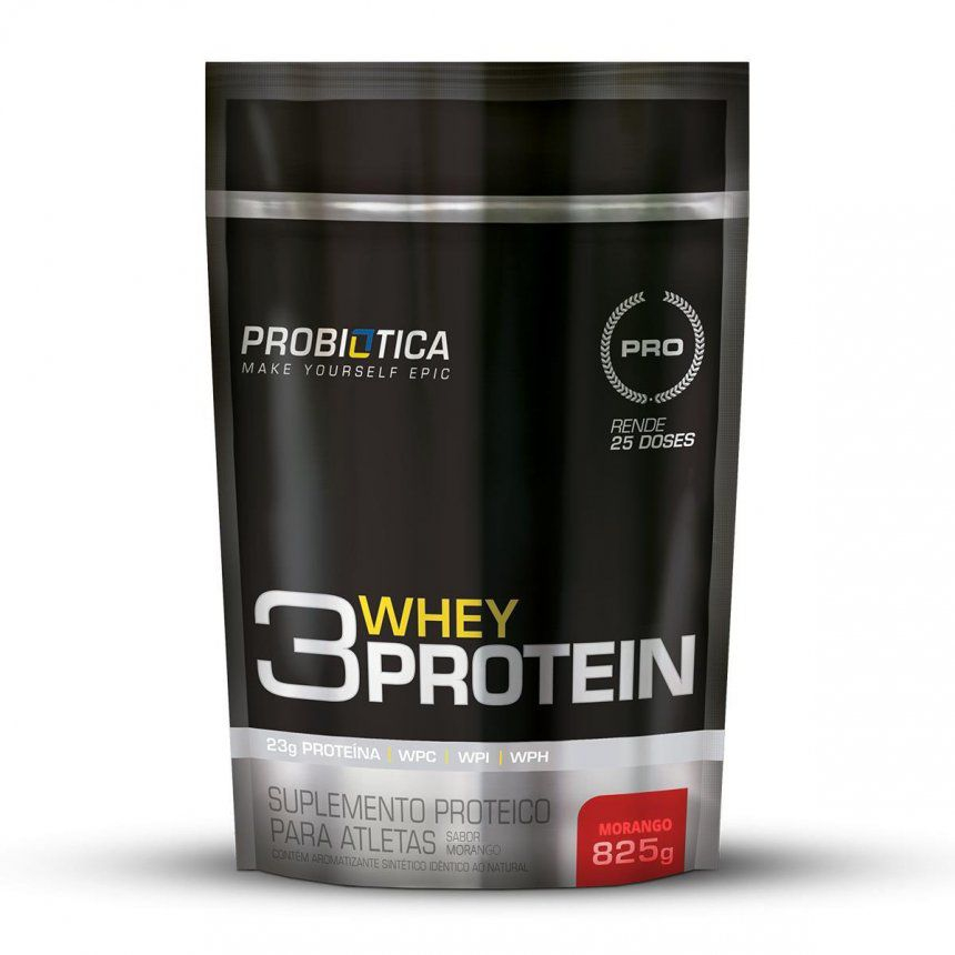 3 Whey Protein Refil (825g) – Morango – Probiótica