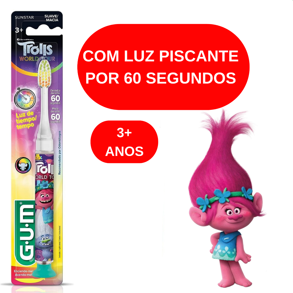 Escova Dental Infantil que Pisca Trolls Cerdas Macias Pisca por 60 ...