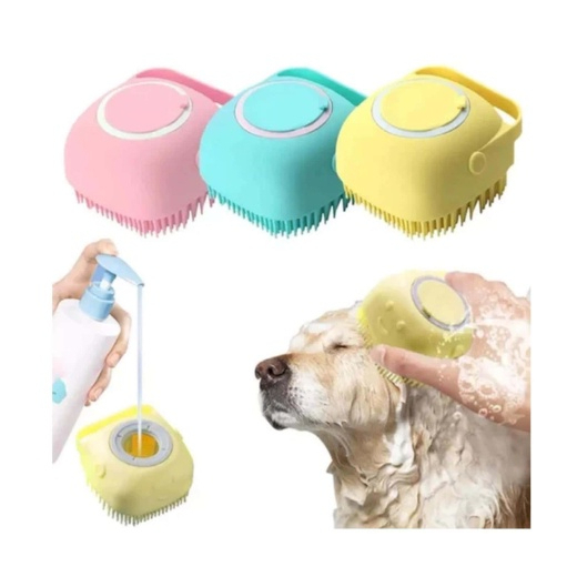 Esponja De Silicone Para Banho Com Dispenser Shampoo Sabonete Escova Pet Criança Adulto Cor Aleatória