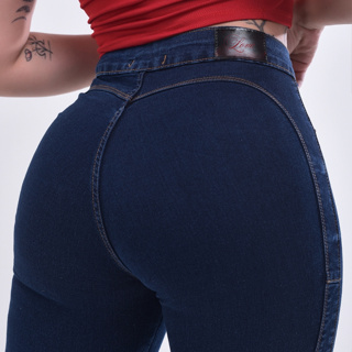 Calça Jeans Feminina Sem Bolso Levanta Bumbum Cintura Alta Com Lycra