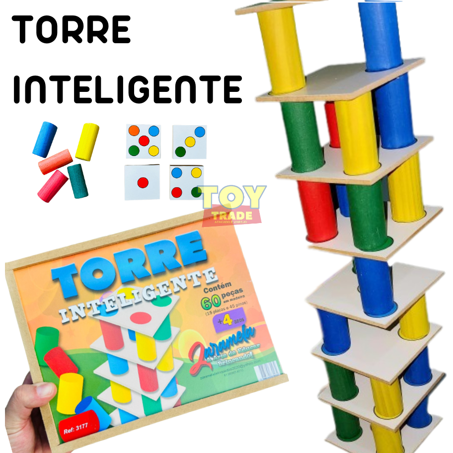 Jogo Torre Inteligente 63 Peças Em Madeira - Colorido - JottPlay - TRIN