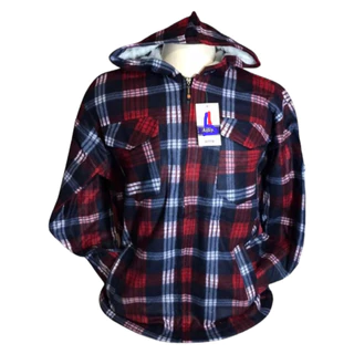 Jaqueta Xadrez de lã Masculina Forrada Com Zíper e Capuz Flanelada