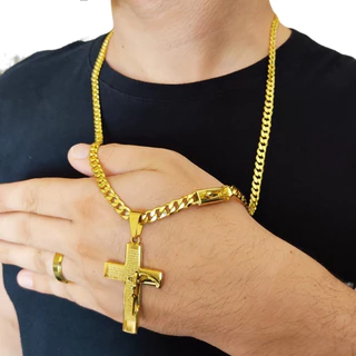Cordão Masculino com Pingente Alto Relevo feito em Moeda Antiga Banhada a Ouro 18k