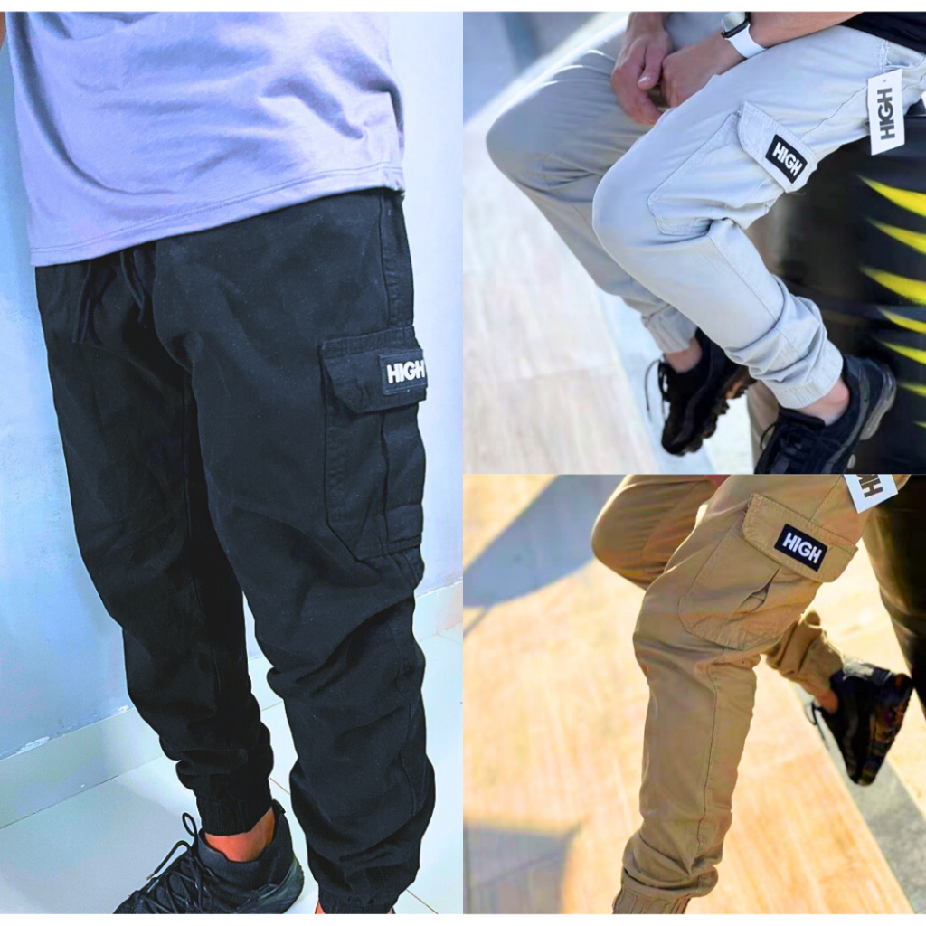 CALÇA SARJA JOGGER CARGO BORDADA SKATISTA BOLSO PREMIUM