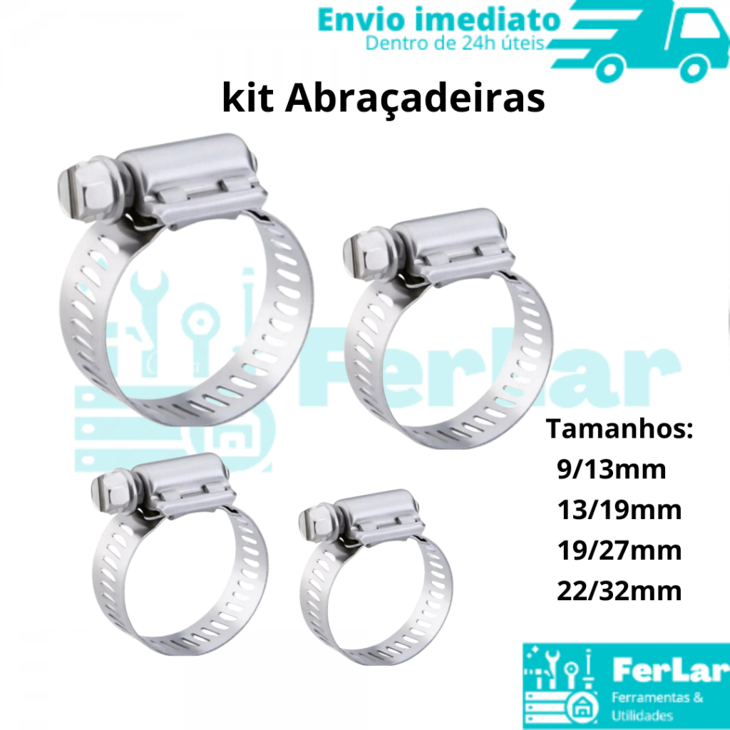 Abraçadeira Rosca Sem Fim, Tipo Fita, 9/13mm, 13/19mm, 19/27mm, 22/32mm, União De Mangueiras, Água, Ar e Gás