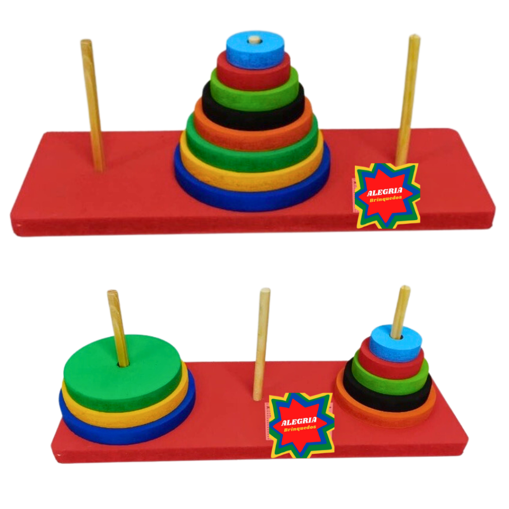 Torre de Hanói Desafio Brinquedo Educativo e Pedagógico em MDF
