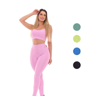 Conjunto Fitness Feminino Microcanelado de Poliamida