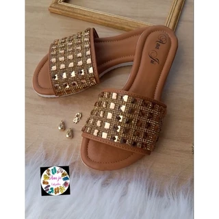 Rasteira feminina chinelo rasteirinhas pedrarias brilho confortável