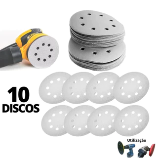 Kit 10x Disco De Lixa Branco Com Velcro Pluma 125mm Para Lixadeira Roto Orbital Escolha o Seu Grão