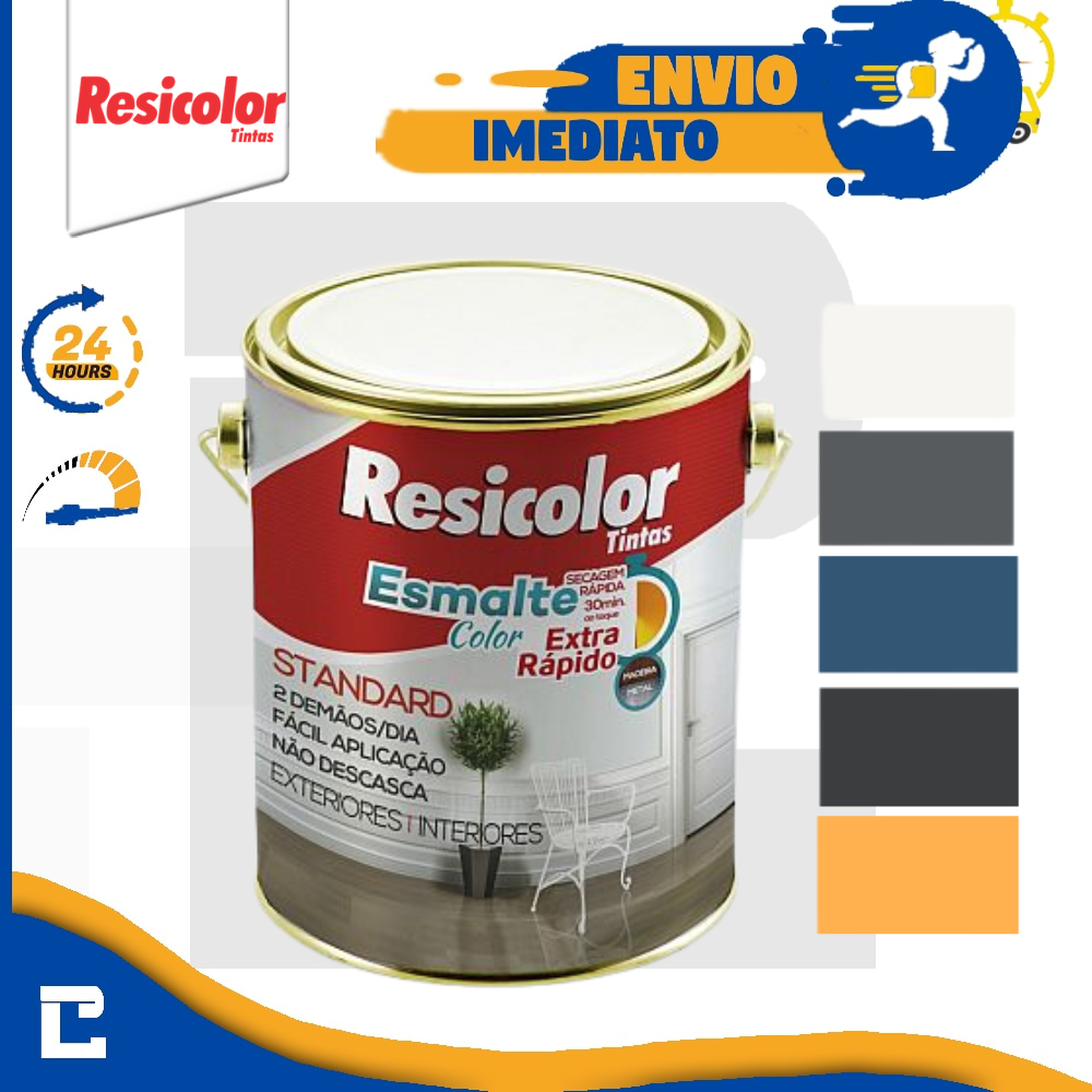 Tinta Esmalte Sintético Galão 3,6 Alto Brilho Extra Rápido Resicolor Metal e Madeira