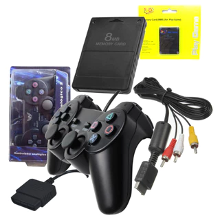 Kit Controle Ps2 Joystick + Memory Card 8MB + Cabo av Playstation 2 Manete