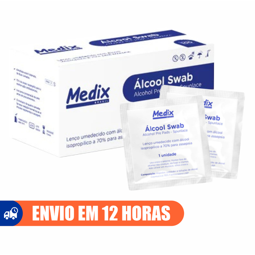 Alcool Swab 100un Medix Isopropílico 70% Lenço Umedecido Assepsia