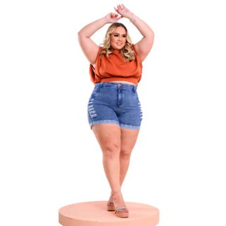 Short Jeans Barra Dobrada Plus Size 100% algodão