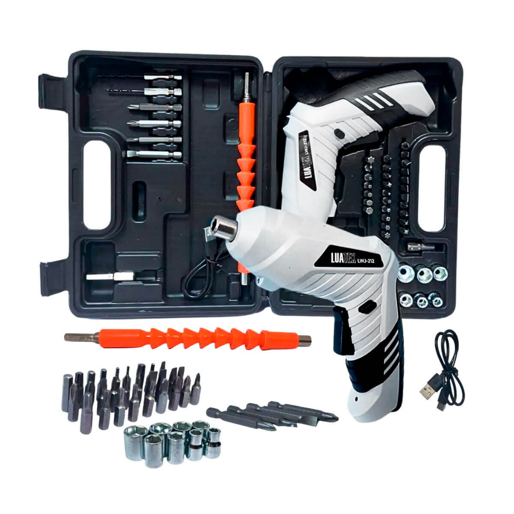 Parafusadeira Elétrica [47 Peças] – Bateria 1300ma - 90graus C/ Maleta Para Transporte - Kit - Mini