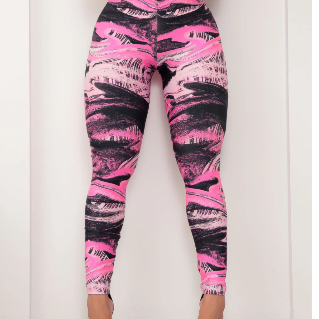 Calça legging poliamida preta com silk evolution rosê